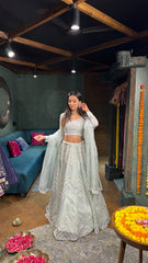 Sky Blue Organza Lehenga with Dupatta