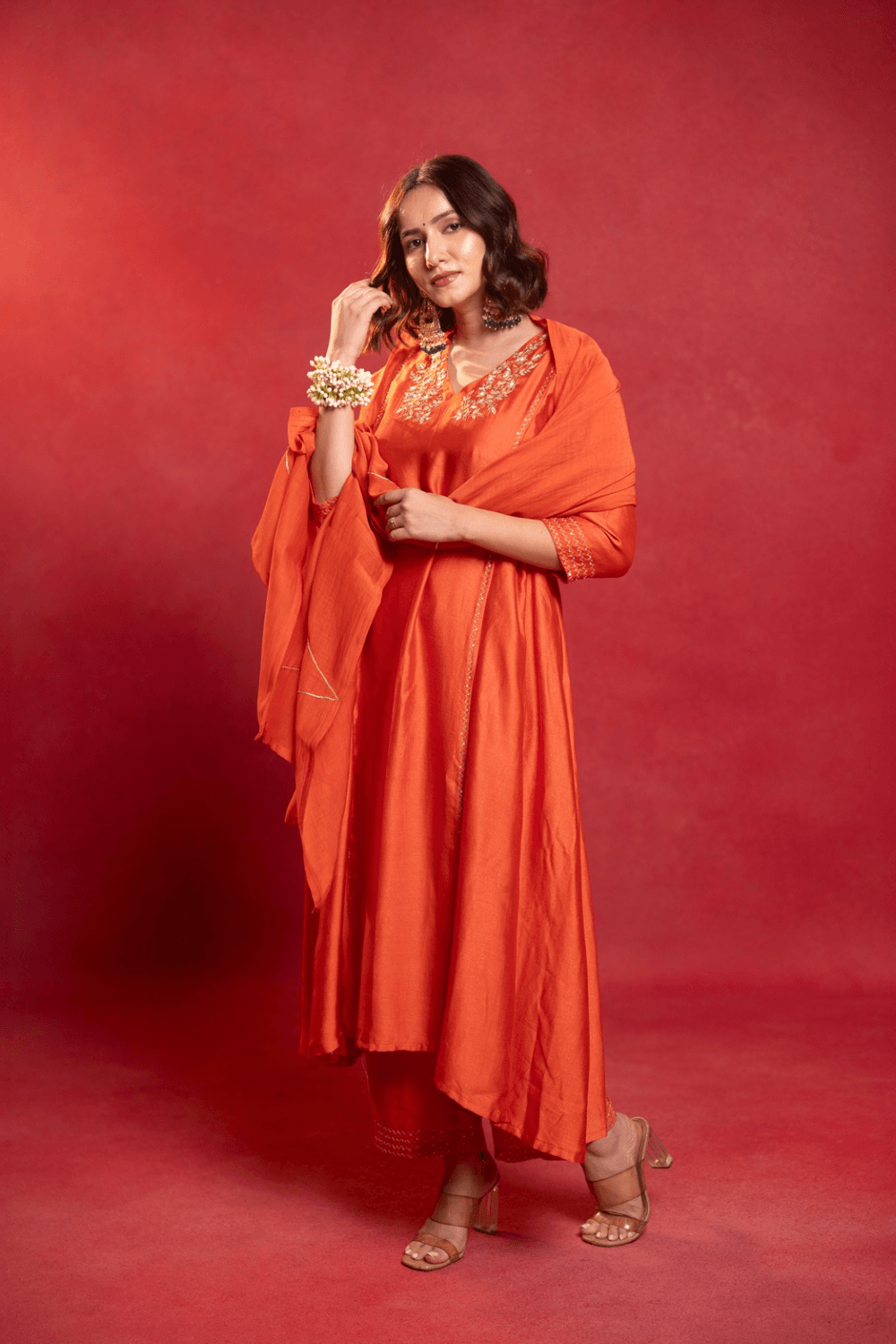 Orange silk dress