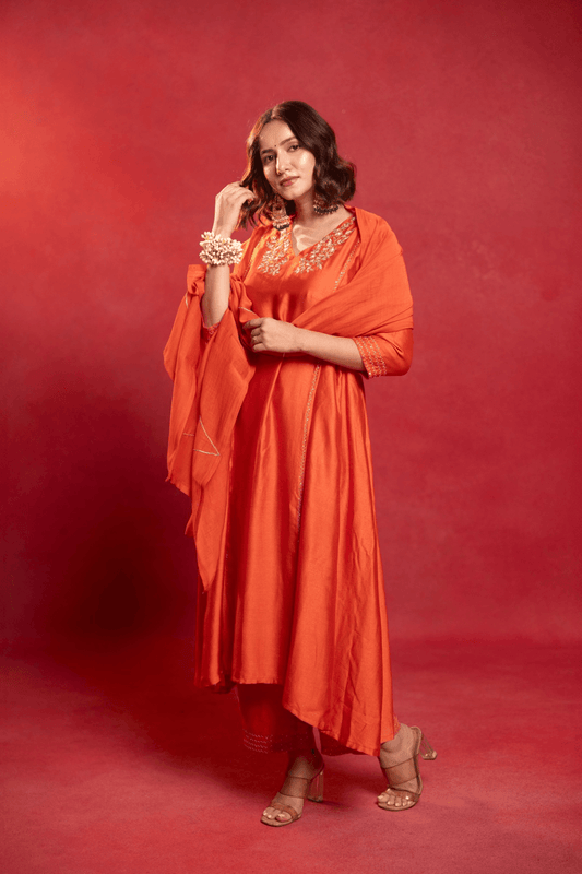 Orange silk dress