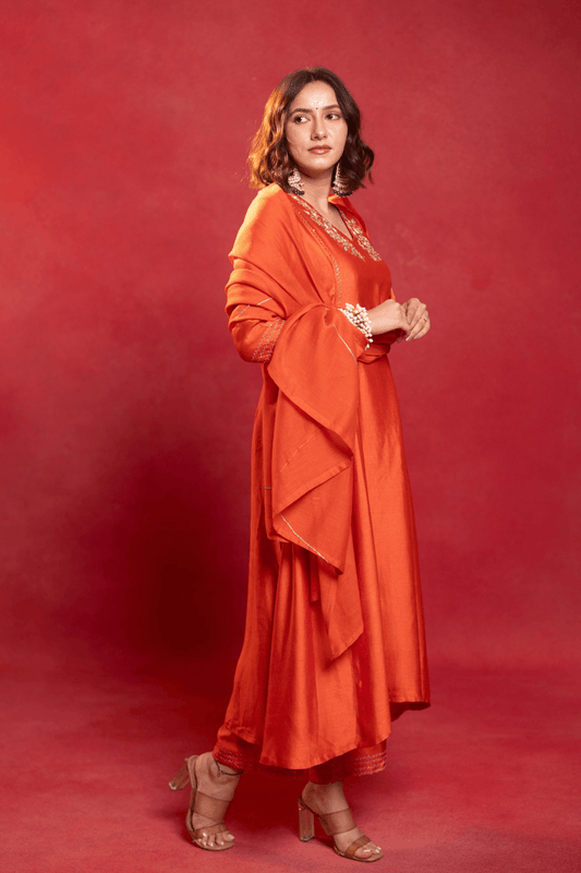 Orange silk dress