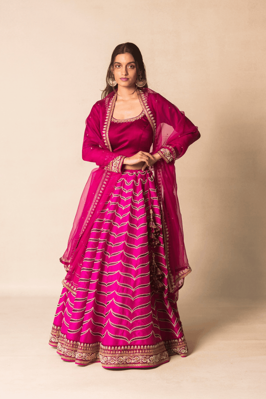 Deep pink lehenga set with organza dupatta