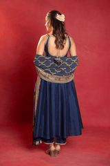 Royal blue silk anarkali set