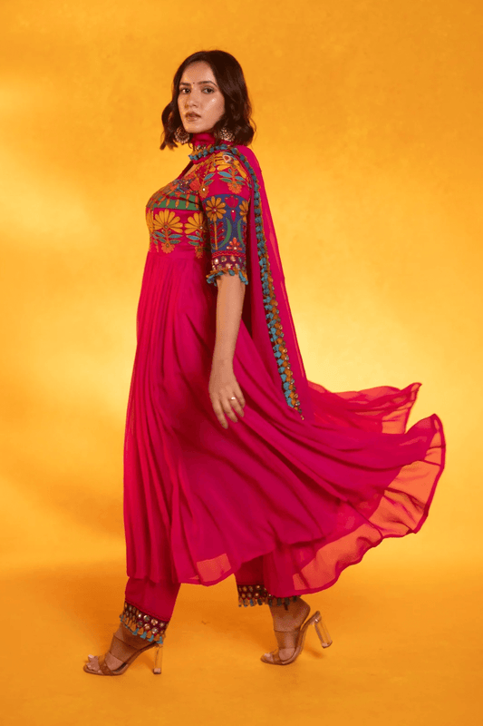Magenta pink georgette dress