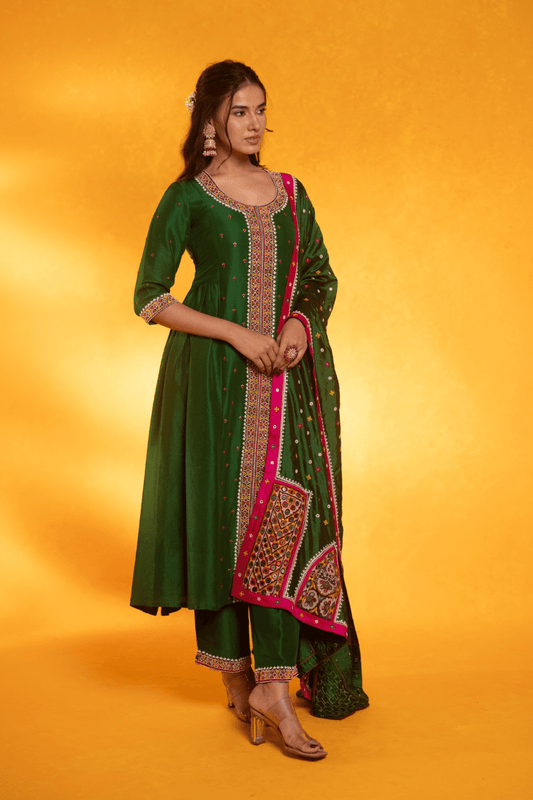 Dark green silk dress