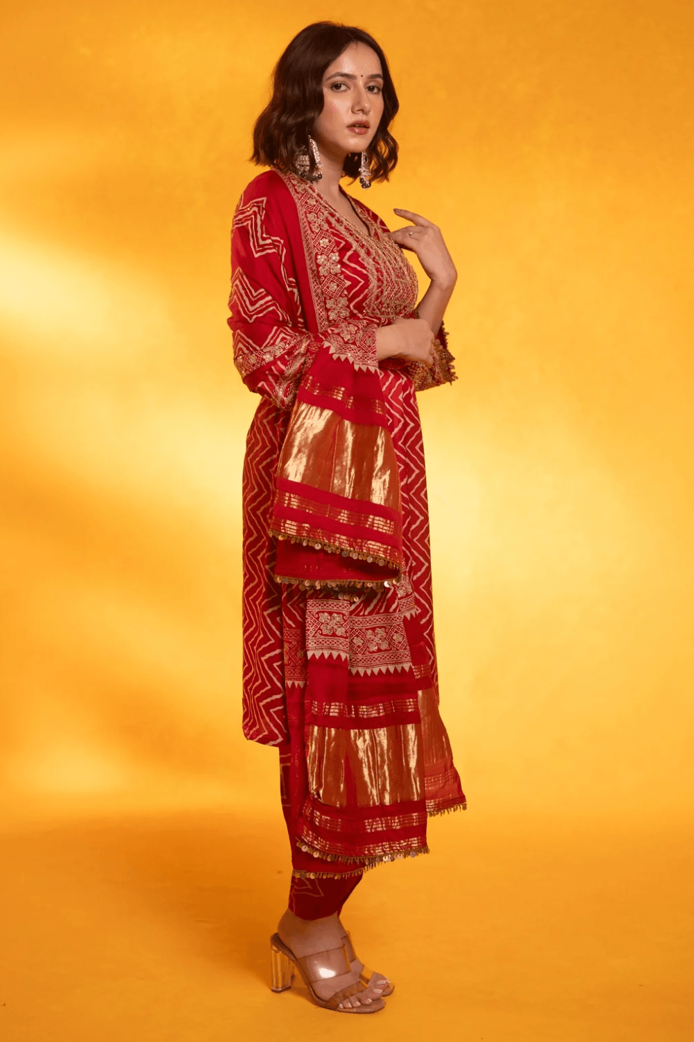 gaji silk dress Purple Gaji Silk Kurta with Bandhej M