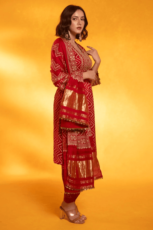 Red gaji silk dress
