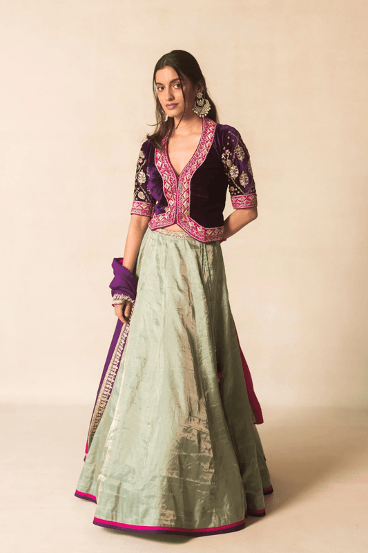 Sage green & Purple lehenga set