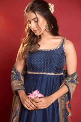 Royal blue silk anarkali set
