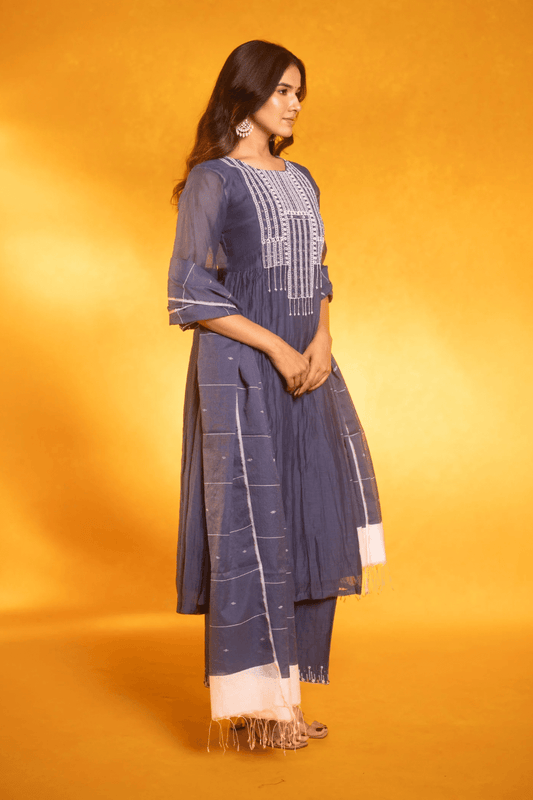 Dusted blue chanderi dress