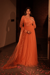 Orange net anarkali set