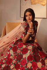 Multicolor silk velvet lehenga with soft net dupatta