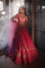 Graceful pink silk lehenga & blouse with  net dupatta