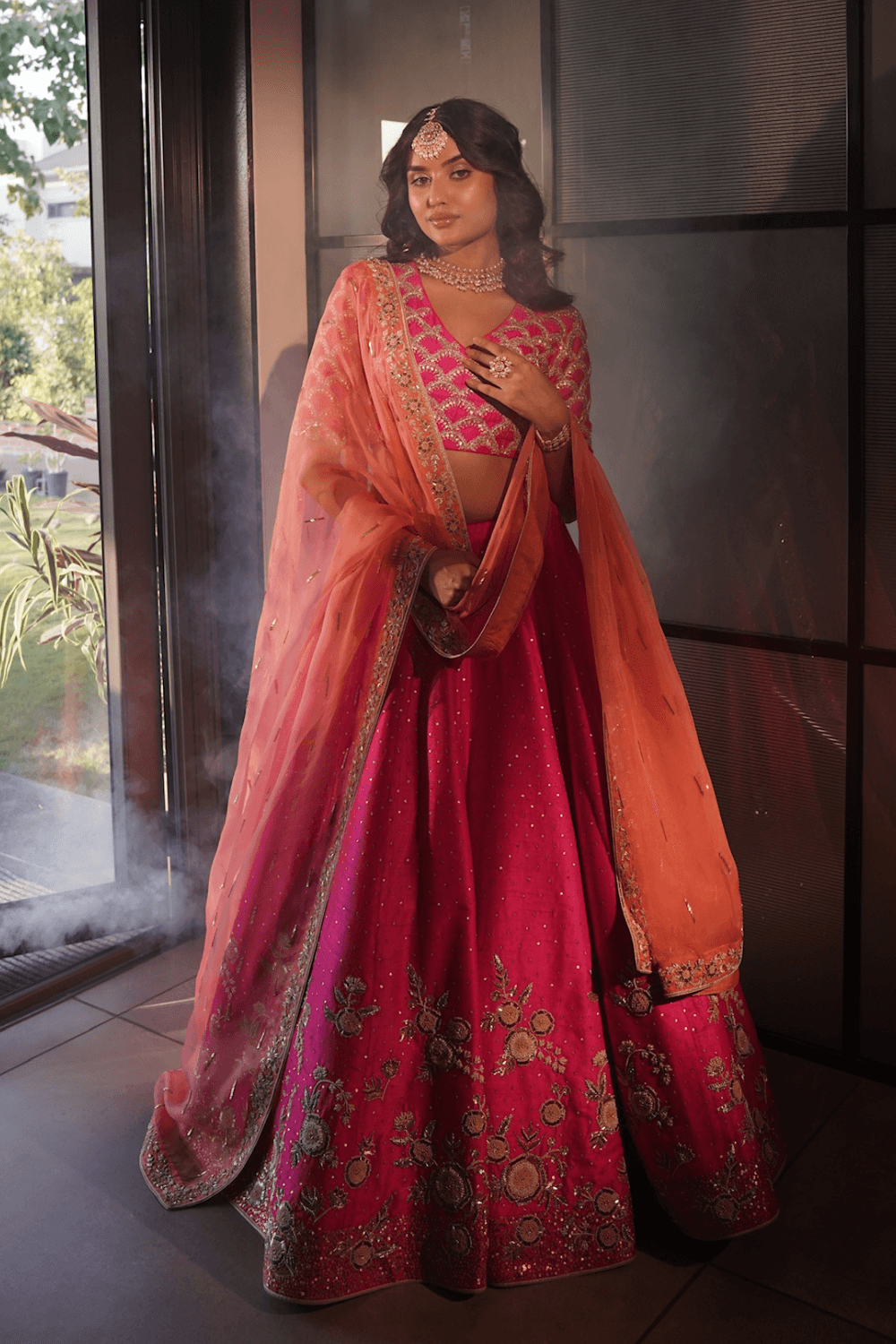 Pink silk lehenga set