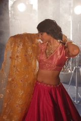 Pink silk lehenga & organza dupatta