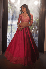Pink silk lehenga & organza dupatta