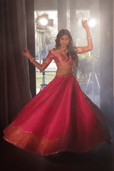 Pink silk lehenga & organza dupatta