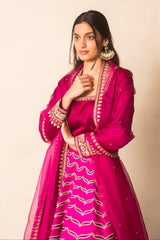 Pink Silk Lehenga with Organza Dupatta