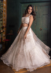 Pearl-white organza lehenga set