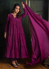 Purple layered silk dress