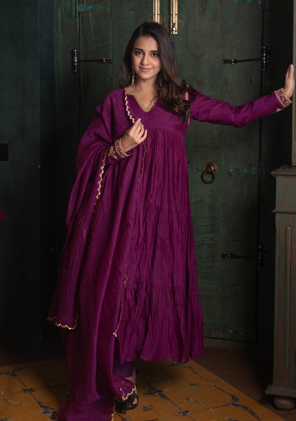 Purple layered silk dress