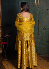 Yellow Banarasi short top & flared palazzo set