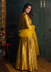 Yellow Banarasi short top & flared palazzo set