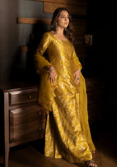 Yellow Banarasi short top & flared palazzo set