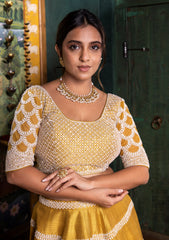 Yellow mustard lehenga and organza dupatta
