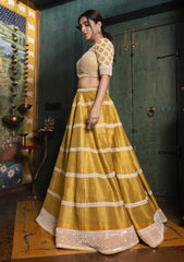 Yellow mustard lehenga and organza dupatta