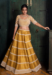 Yellow mustard lehenga and organza dupatta