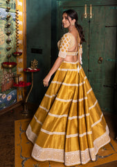 Yellow mustard lehenga and organza dupatta