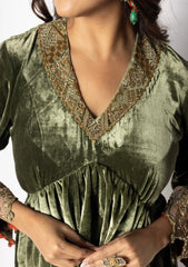 Olive green velvet dress