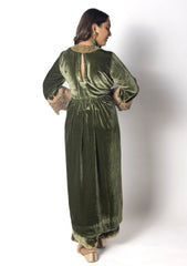 Olive green velvet dress