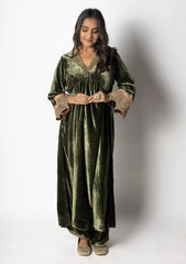 Olive green velvet dress