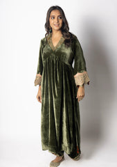 Olive green velvet dress