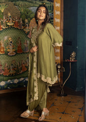 Olive green dress & dupatta
