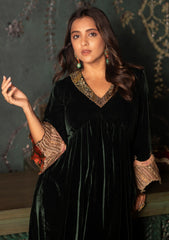 Bottle green velvet dress