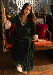 Bottle green velvet dress