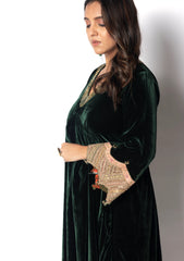 Bottle green velvet dress