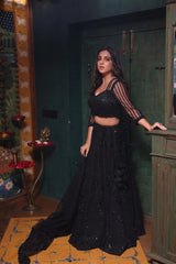 Black Sequin Lehenga Set Achkan