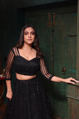 Black Sequin Lehenga Set Achkan