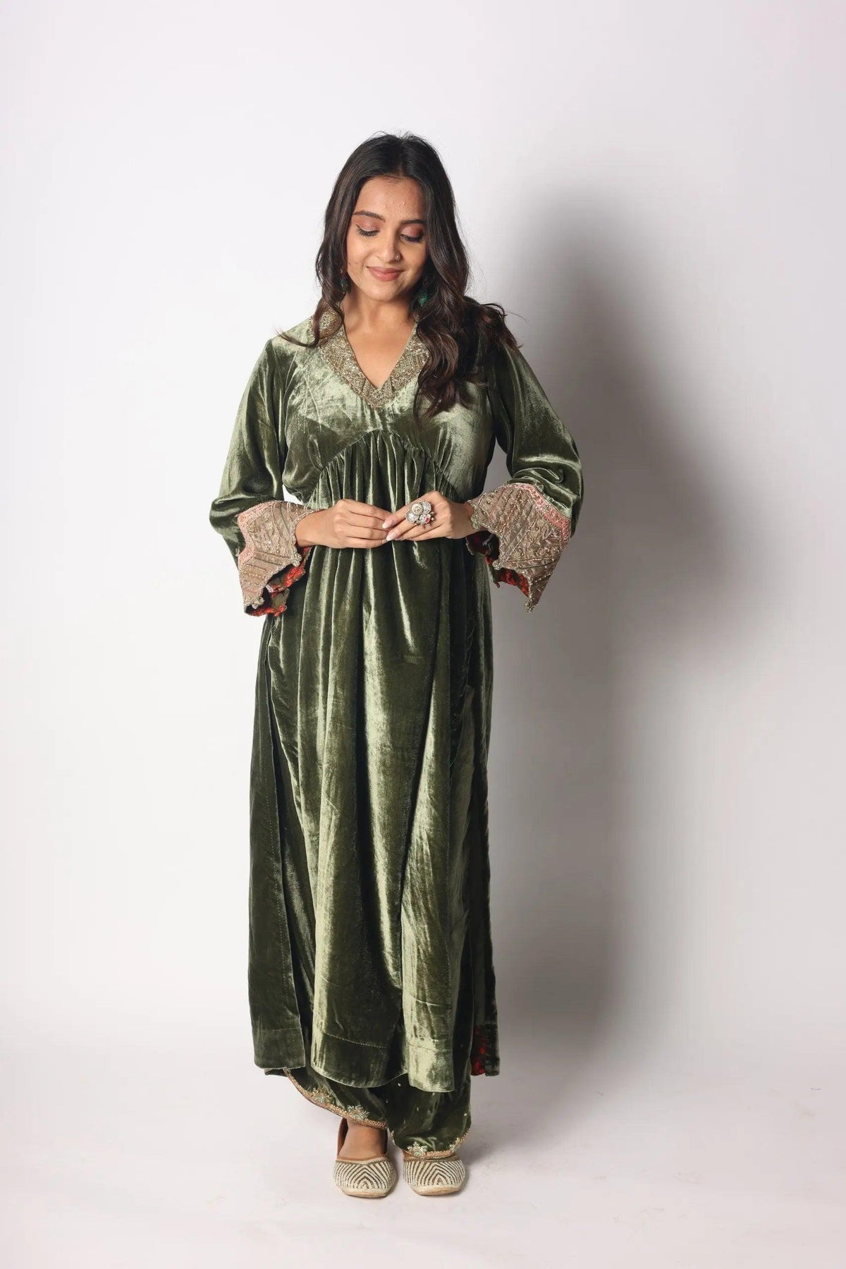 olive green velvet dress Olive Green Velvet Suit | Designer Velvet Suit