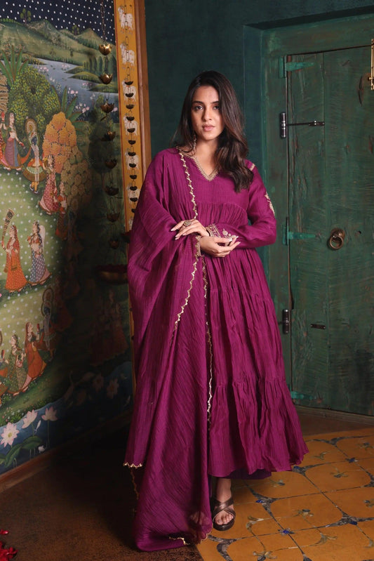 Purple Anarkali Set Achkan