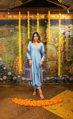 Sky Blue Spun Silk Dress Achkan