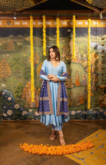 Sky Blue Spun Silk Dress Achkan